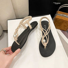 Load image into Gallery viewer, ELA #2 Casual Beach Inspired Braided Pearl Women Flat Sandals Open Toe