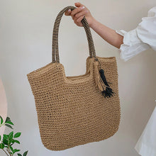 Load image into Gallery viewer, CORAL Casual Vintage Two Tones Color Tote Beach Straw Bag - Bali Lumbung