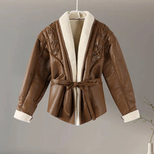 Cargar imagen en el visor de la galería, LEITH Winter Thicken Patchwork V-neck Long Sleeve Belt Jacket
