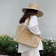Load image into Gallery viewer, IOKE #3 Summer Large Straw Tote Beach Bag Handwoven Fish Net Design