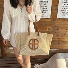 Load image into Gallery viewer, IOKE #3 Summer Large Straw Tote Beach Bag Handwoven Fish Net Design