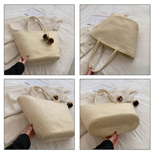 Load image into Gallery viewer, IOKE #2 Large women's straw beach tote with PomPom charms