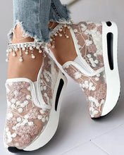 Load image into Gallery viewer, OSLA Women's Heeled Sneakers Bost Stylish Mesh Embroidery Design of Flowers
