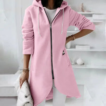 Load image into Gallery viewer, SABAUNGH Hoodie with Curved Hem, Double Pockets, and Zipper Closure
