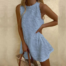 Load image into Gallery viewer, PRILLY Elegant Flower Print Crew Neck Sleeveless Lose A-Line Dress