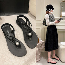 Load image into Gallery viewer, ELA #2 Casual Beach Inspired Braided Pearl Women Flat Sandals Open Toe