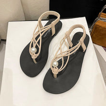 Load image into Gallery viewer, ELA #2 Casual Beach Inspired Braided Pearl Women Flat Sandals Open Toe