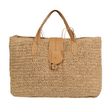 Load image into Gallery viewer, KONA Two Tone Hand-woven Shoulder Tote Bag Bohemian Straw Beach Bag with Tassel