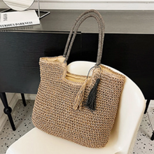 Load image into Gallery viewer, CORAL Casual Vintage Two Tones Color Tote Beach Straw Bag - Bali Lumbung