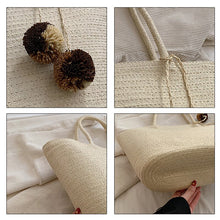 Load image into Gallery viewer, IOKE #2 Large women's straw beach tote with PomPom charms