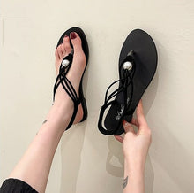 Load image into Gallery viewer, ELA #2 Casual Beach Inspired Braided Pearl Women Flat Sandals Open Toe