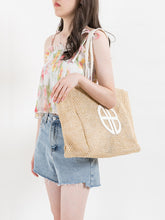 Load image into Gallery viewer, IOKE #3 Summer Large Straw Tote Beach Bag Handwoven Fish Net Design