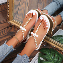 Load image into Gallery viewer, SHARON Classic Pearl Bow-Knot Design Comfortable Clip Toe Flat Sandals - Bali Lumbung