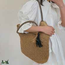 Load image into Gallery viewer, CORAL Casual Vintage Two Tones Color Tote Beach Straw Bag - Bali Lumbung