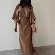 Indlæs billede til gallerivisning ROXY Elegant Cotton Linen Midi Dress with High Collar and Lace Detail - Bali Lumbung