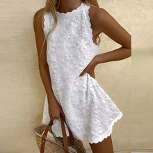 Load image into Gallery viewer, PRILLY Elegant Flower Print Crew Neck Sleeveless Lose A-Line Dress