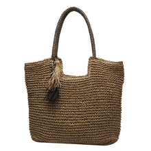 Load image into Gallery viewer, CORAL Casual Vintage Two Tones Color Tote Beach Straw Bag - Bali Lumbung