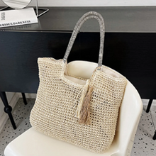 Load image into Gallery viewer, CORAL Casual Vintage Two Tones Color Tote Beach Straw Bag - Bali Lumbung