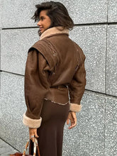 Cargar imagen en el visor de la galería, LEITH Winter Thicken Patchwork V-neck Long Sleeve Belt Jacket