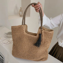 Load image into Gallery viewer, CORAL Casual Vintage Two Tones Color Tote Beach Straw Bag - Bali Lumbung