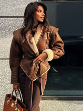 Cargar imagen en el visor de la galería, LEITH Winter Thicken Patchwork V-neck Long Sleeve Belt Jacket
