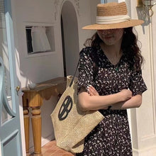 Load image into Gallery viewer, IOKE #3 Summer Large Straw Tote Beach Bag Handwoven Fish Net Design