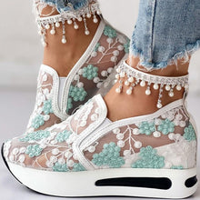 Load image into Gallery viewer, OSLA Women's Heeled Sneakers Bost Stylish Mesh Embroidery Design of Flowers