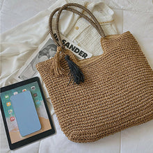 Load image into Gallery viewer, CORAL Casual Vintage Two Tones Color Tote Beach Straw Bag - Bali Lumbung