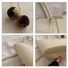 Load image into Gallery viewer, IOKE #2 Large women's straw beach tote with PomPom charms