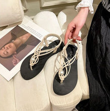 Load image into Gallery viewer, ELA #2 Casual Beach Inspired Braided Pearl Women Flat Sandals Open Toe