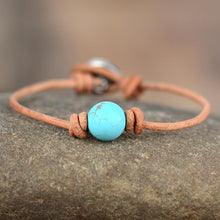 Load image into Gallery viewer, TY Ethnic Bracelets Turquoise Leather Strap Wrap Designer Bracelets - Bali Lumbung