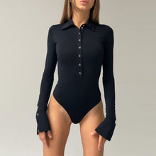 Afbeelding in Gallery-weergave laden, POLA Turn Down Collar Button Down Long Sleeves Skinny Bodysuit