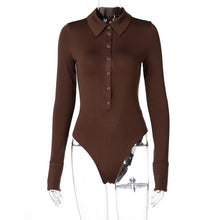Afbeelding in Gallery-weergave laden, POLA Turn Down Collar Button Down Long Sleeves Skinny Bodysuit