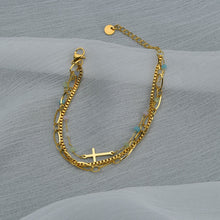Cargar imagen en el visor de la galería, NOEL Stainless Steel Colorful Beads Cross Three Chain Bracelets