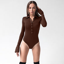 Afbeelding in Gallery-weergave laden, POLA Turn Down Collar Button Down Long Sleeves Skinny Bodysuit