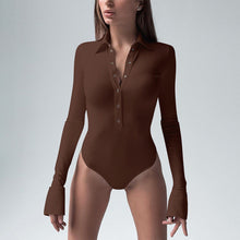 Afbeelding in Gallery-weergave laden, POLA Turn Down Collar Button Down Long Sleeves Skinny Bodysuit