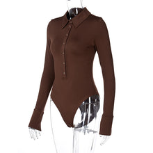 Afbeelding in Gallery-weergave laden, POLA Turn Down Collar Button Down Long Sleeves Skinny Bodysuit