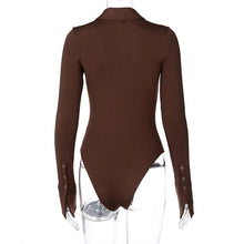 Afbeelding in Gallery-weergave laden, POLA Turn Down Collar Button Down Long Sleeves Skinny Bodysuit