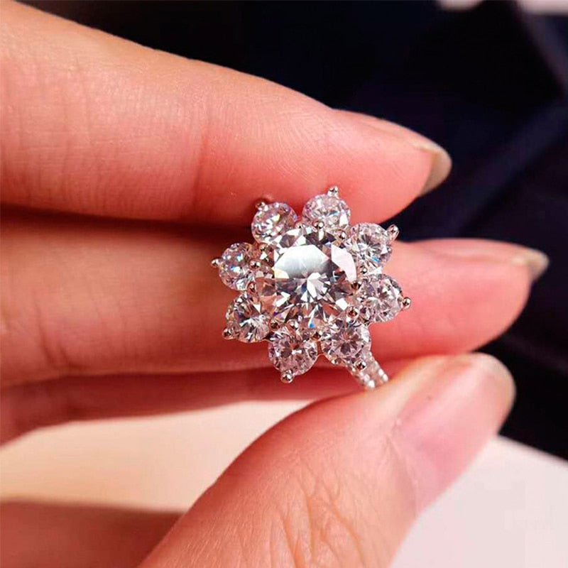 OLIVE #3 Real Moissanite Luxury Sun Flower Ring 1 Carat or 2