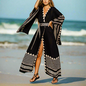 ALINA Bohemian printed Long Kimono Style Beach Wear Swimwear Cover-Up
