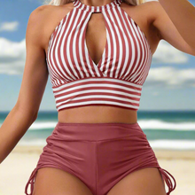 Cargar imagen en el visor de la galería, IONA Stripes Bikinis Set: Sexy High Waist Two-Piece Swimsuit with Shorts for Women