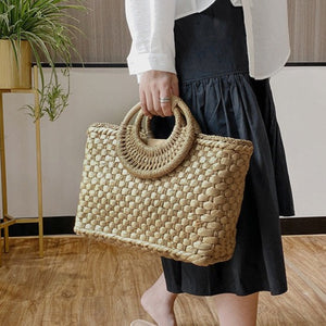 OKALANI Casual Versatile Square Woven Handbag Straws Shoulder Tote Bag - Bali Lumbung