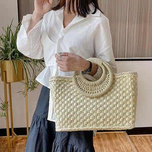 OKALANI Casual Versatile Square Woven Handbag Straws Shoulder Tote Bag - Bali Lumbung