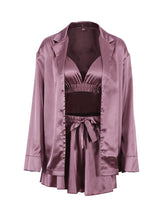 Load image into Gallery viewer, BLAIR 3-Piece Ruched Robe Pajama Set for Women