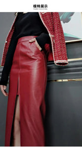CARA  High Waist Front Split Vegan Leather Midi Skirt - Bali Lumbung
