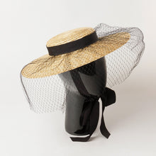 Laden Sie das Bild in den Galerie-Viewer, ALY Handcrafted Straw Long Ribbon with Tulle Overlay Ornamented Fascinator Headwear
