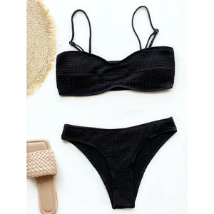 TYE Bandeau Swimsuit Set for Women - Plain Rib Bikinis