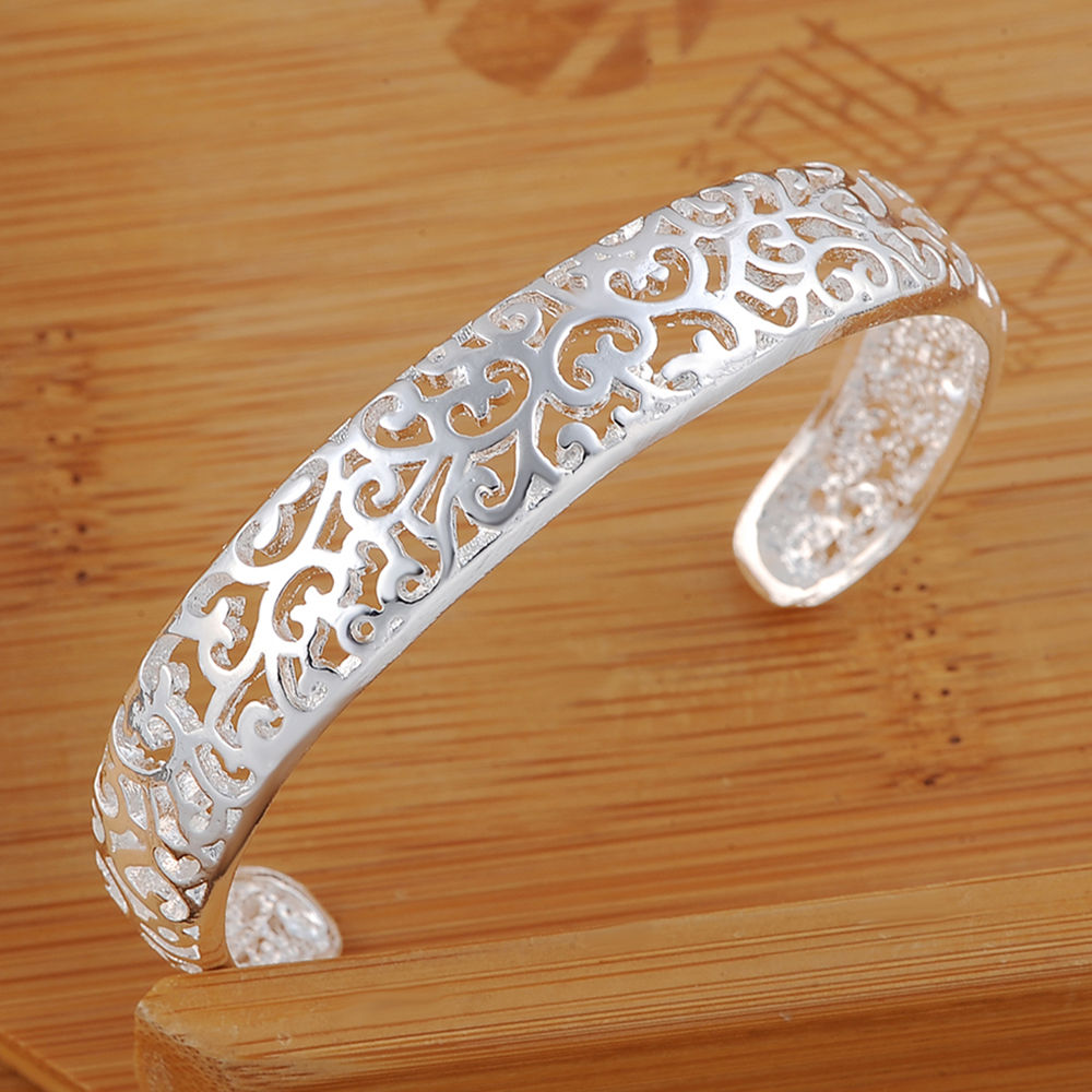 MALIA Silver Hollow Carve Cuff Bangle Adjustable Bracelets