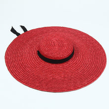 Cargar imagen en el visor de la galería, NARA Cool Summer Hat with a Flat Top and Wide Brim Trimmed with Ribbons