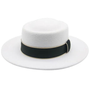 DEMELZA Women's Formal Classic Fedora Hat with Ribbon Belt Wide Brim Pork Pie Round Top